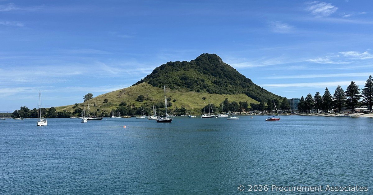 Calm bay with moored boats below a green headland
